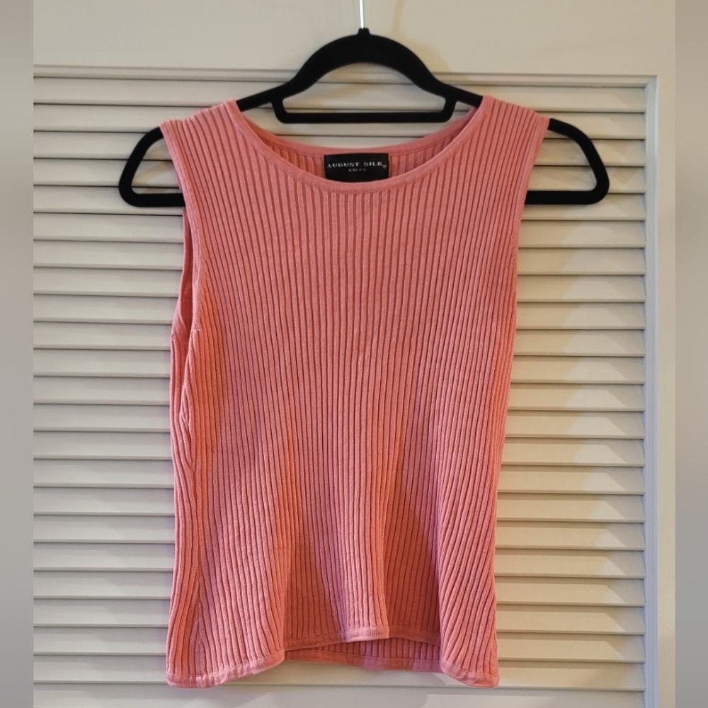 August Silk Knits- Salmon Ribbed Sleeveless Top